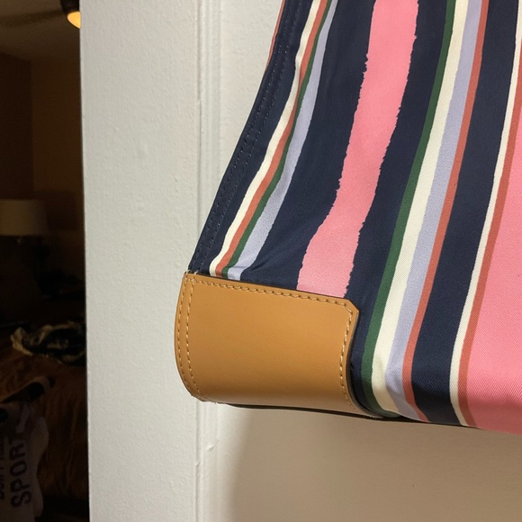 AUTH TORY BURCH ELLA Striped Logo Large Nylon Tote Shopper Bag - Picture 4 of 8